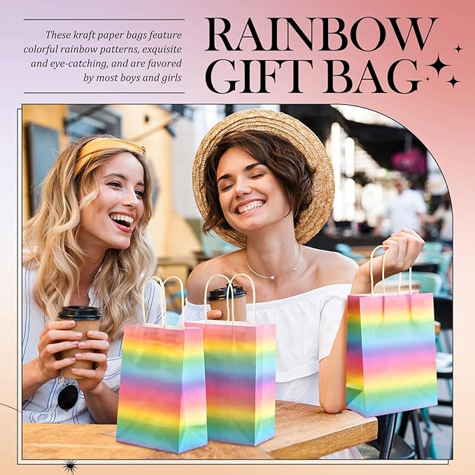 Humyoun 24 Pcs Pastel Gift Bags Pastel Rainbow Paper Treat Goodies Bags with Handles Candy Gifts Wrapping for Baby Shower Wedding Birthday Party Supplies