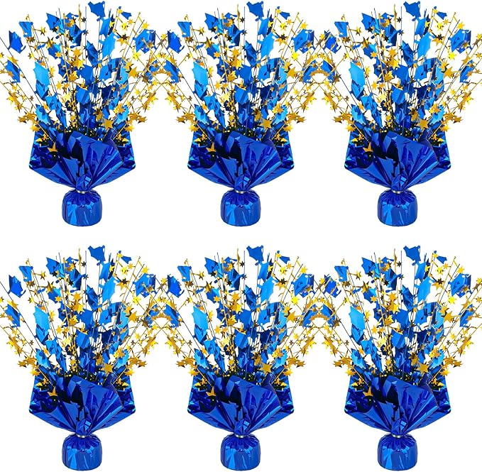 6 Packs Graduation Decorations Centerpieces for Tables Metallic Foil Star Graduate Cap Burst Tabletop Display in Blue and Gold for 2026 Grad Ceremonies Celebrations Party Decor Supplies 12"