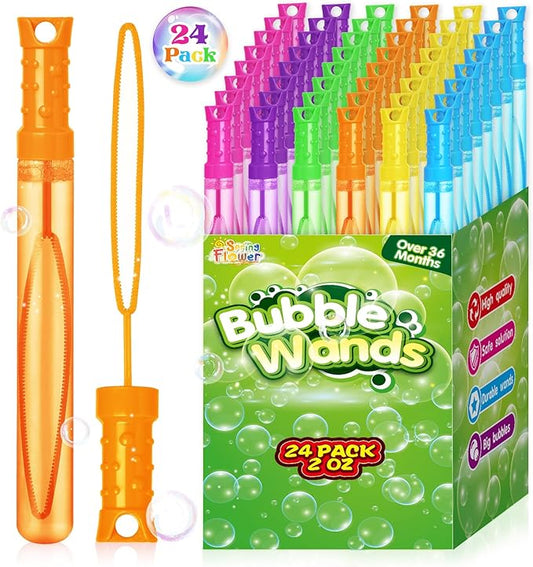 SpringFlower Bubble Wand, Bubble Wands Bulk, Bubble Party Favor Supply for Summer Indoor & Outdoor Activities, Bubble Solution Summer Toy in 6 Colors, Birthday,24 Pack