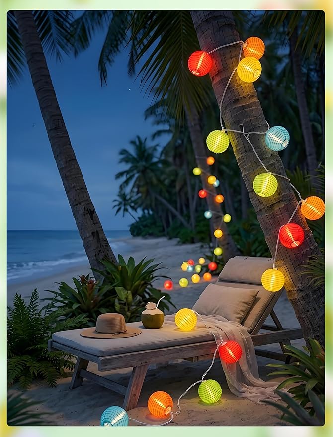 GOOTHY 8.5Ft Multicolor Lantern String Lights Outdoor, Plug in Christmas Decorations String Lights with 10 Mini Colorful Lanterns, Hanging Lanterns Lights for Outdoor Bedroom Bistro Garden Xmas Party