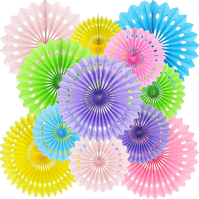 BEISHIDA Macaron Tissue Hanging Honeycomb Round Paper Fans Decoration Set for Girls Women Birthday Bridal Baby Shower Bachelorette Wedding Photo Backdrops Anniversary Paper Party Supplies(12 Packs)