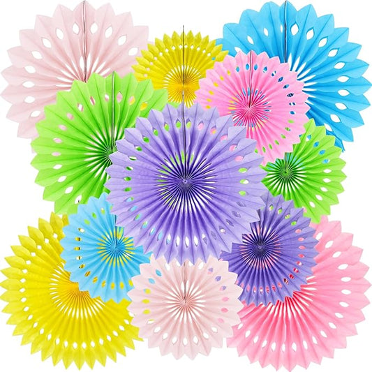 BEISHIDA Macaron Tissue Hanging Honeycomb Round Paper Fans Decoration Set for Girls Women Birthday Bridal Baby Shower Bachelorette Wedding Photo Backdrops Anniversary Paper Party Supplies(12 Packs)