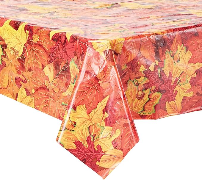 Beistle Fall Leaf Tablecovers, 54” x 108”, 3 Pieces – Plastic Table Cloth, Rectangular Tablecloth