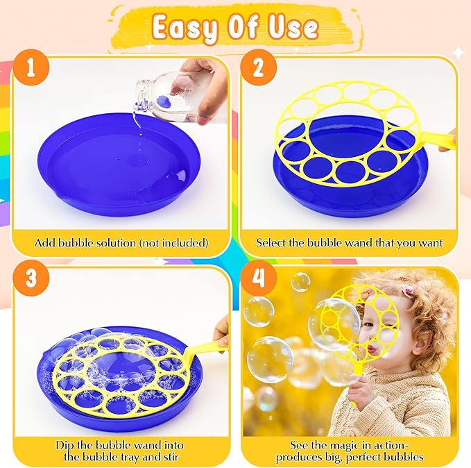 Bubble Wand Set 26 PCS Large Bubble Wands with Tray,Giant Bubbles Maker Wand Set for Kids Summer Outdoor Birthday Party Favors