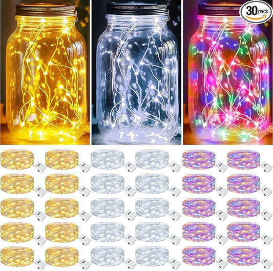 kolpop 30 Pack LED Fairy Lights Battery Operated, 7FT 20 LED Mini Twinkle String Lights Battery Powered Waterproof for Christmas Mason Jars Party (Cool&Warm&Multicolor)
