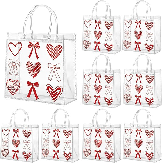 Aliceset 24 Pcs Valentine's Day Gift Bags with Handle Clear PVC Candy Treat Goodies Tote Bags Heart Checkerboard for Valentine's Day Birthday Party Favor Supplies
