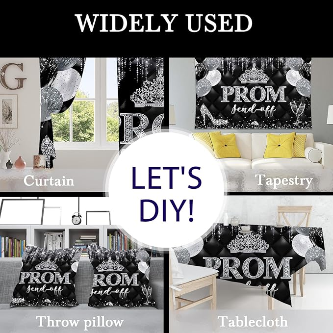 Mocsicka Prom Send Off 2026 Backdrop Crown Graduation Prom Night Party Decorations Banner Silver Balck Dancing Send Off Photography Background Photo Booth Supplies (Silver, 10x8ft(120''x96''))