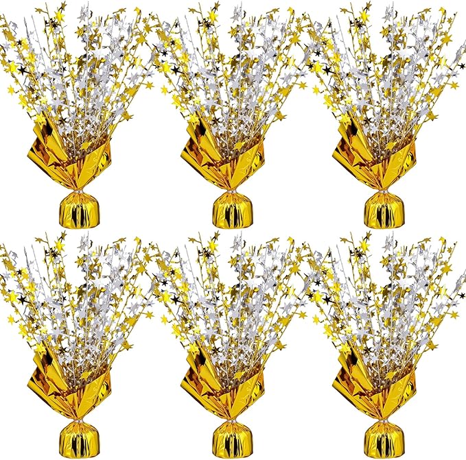 6 Pack Metallic Foil Spray Centerpiece Star Table Decoration Burst Table Centerpieces for Birthday Weddings Anniversaries Christmas New Year Holiday Party Supplies Decor (Gold Silver)