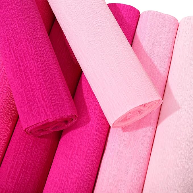 Whaline 8 Rolls 65.6ft Pink Crepe Paper Streamers 25 x 250cm 4 Colors Party Streamers Pink Theme Crepe Paper Roll Decorative Craft Streamer for DIY Gift Wrapping Crafts Decor
