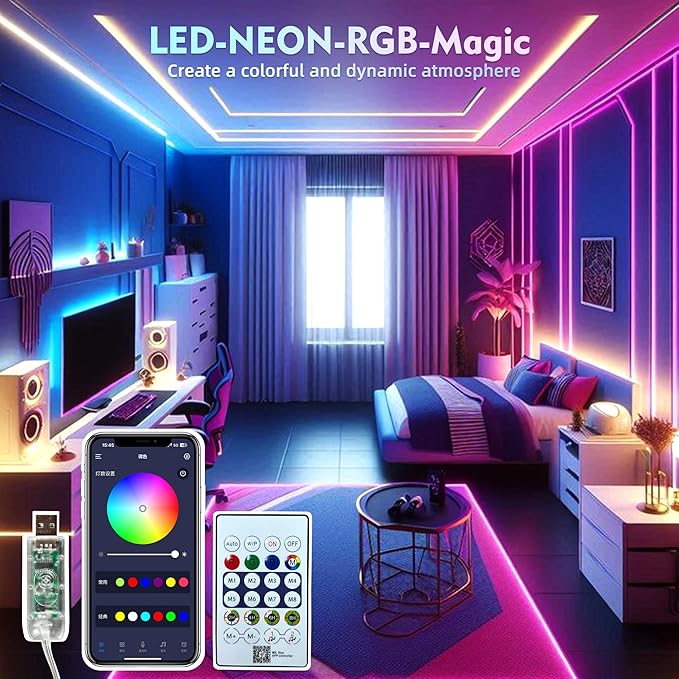 32.8ft Neon Rope Lights,LED Strip Lights - Waterproof, Bendable, Indoor/Outdoor Use for Parties, Home Decor (10M/32.8FT)