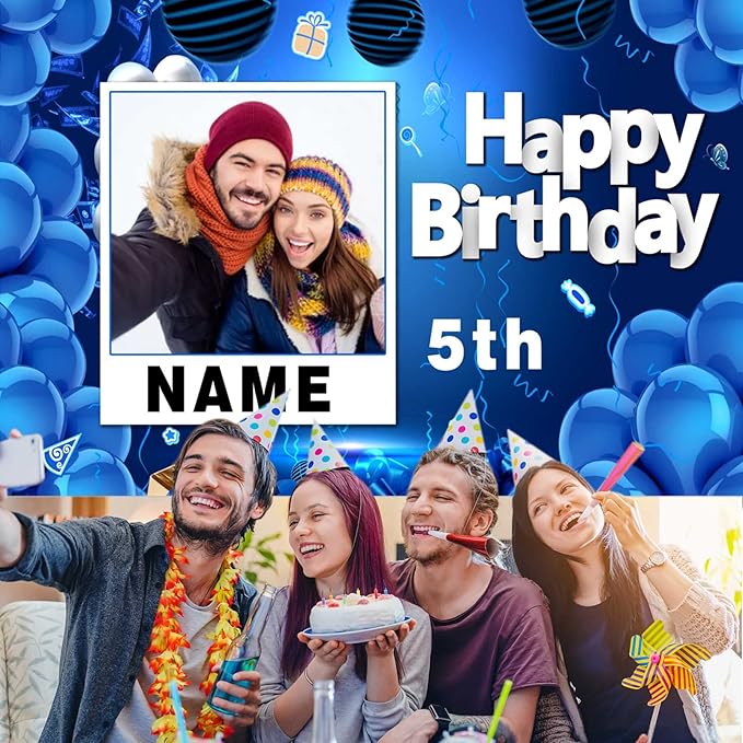 Custom Navy Blue and Gold Happy Birthday Sign Birthday Party Decorations Supplies Personalized Navy Blue Backdrop Banner (4x6ft)