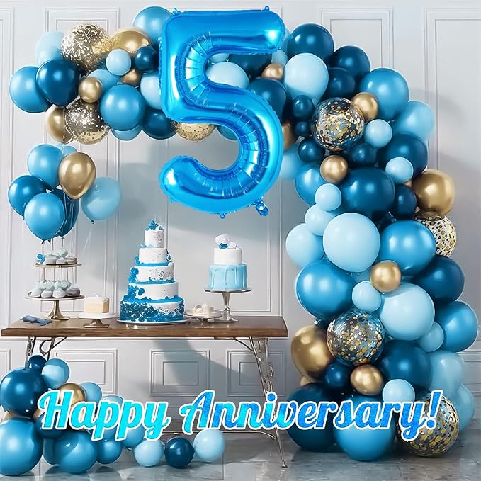 Blue Number 5 Balloon 40 Inch, Big Large Foil Helium Number Balloons, Jumbo Giant Mylar Number 5 Balloons for 5 Year Old Birthday Party Decorations Supplies Anniversary Celebration