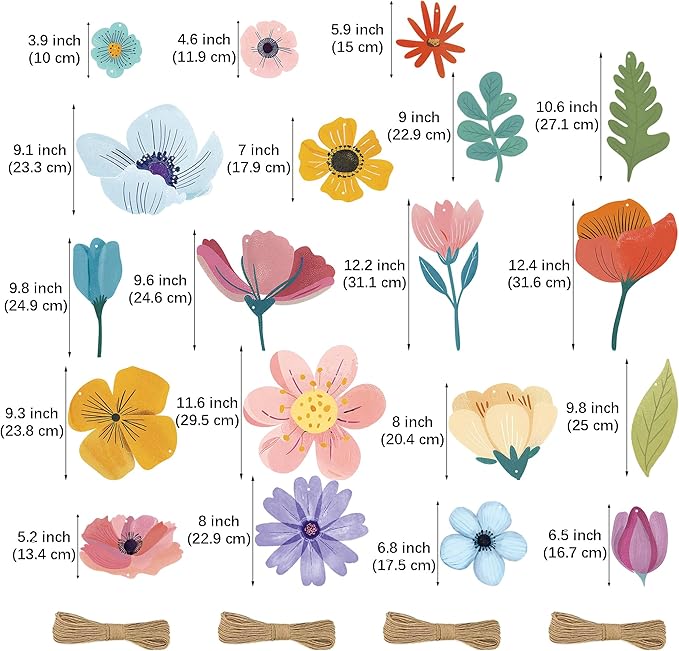 19 PCS Spring Flower Hanging Garland Decorations, DIY Flower Hanging Banner, Floral Ceiling Backdrop Decor for Birthday, Baby Shower, Garden Party Decor