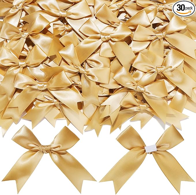 YGDZ Gold Bows, Satin Self Adhesive Gold Ribbon Bows for Crafts, Small Bow with Double-Sided Tape, Mini Bows for Gift Wrapping, Balloons, Wedding Decor, Party Favors