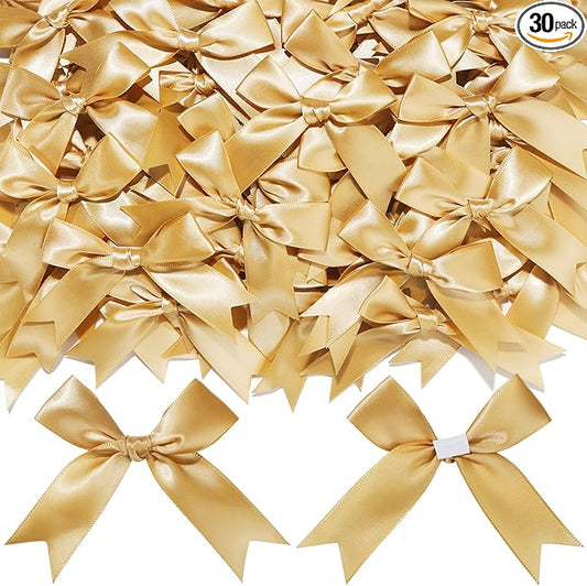 YGDZ Gold Bows, Satin Self Adhesive Gold Ribbon Bows for Crafts, Small Bow with Double-Sided Tape, Mini Bows for Gift Wrapping, Balloons, Wedding Decor, Party Favors