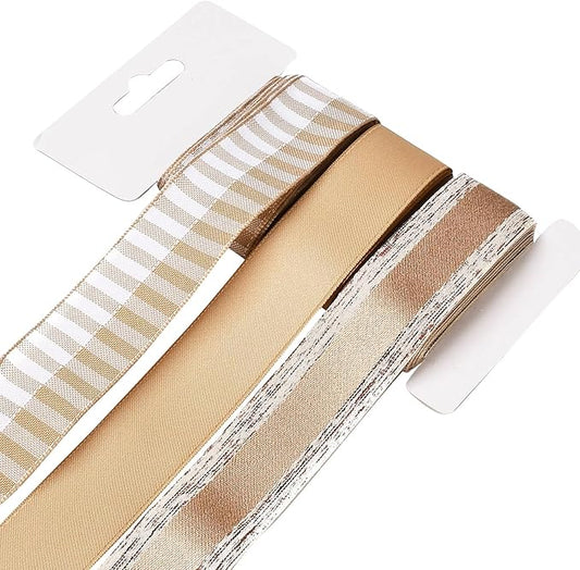 BEEFLYING 3 Styles Ginger Wire Edged Ribbons for Gift Wrapping, 25~28mm×2.7m Satin Ribbons for Wedding Party Decoration Hair Bows Flower Designs Sewing and Craft, 9 Yards