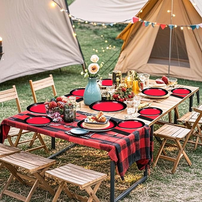 Grencian 200Pcs Red and Black Party Decorations Graduation Red and Black Plates and Napkins Disposable Stranger Tableware Set for Congrats Grad Fiesta Holiday Birthday Wedding Party Supplies Serves 50