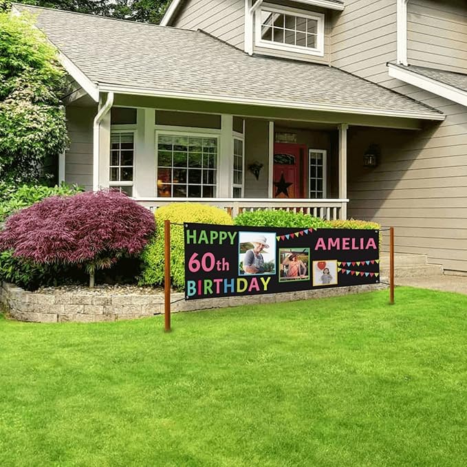Happy Birthday Banner Personalized Name Photo Age Custom Birthday Banners and Signs Customize for Birthday Party Decoration 4'x2'