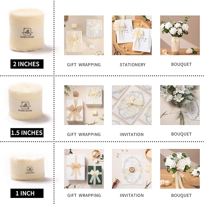 DORIS HOME 2" x21Yd Chiffon Ribbon for Flower Bouquet, Sand & Nude Fabric Ribbon for Gift Wrapping, Handmade Frayed Ribbon for Wedding/Christmas Decorations