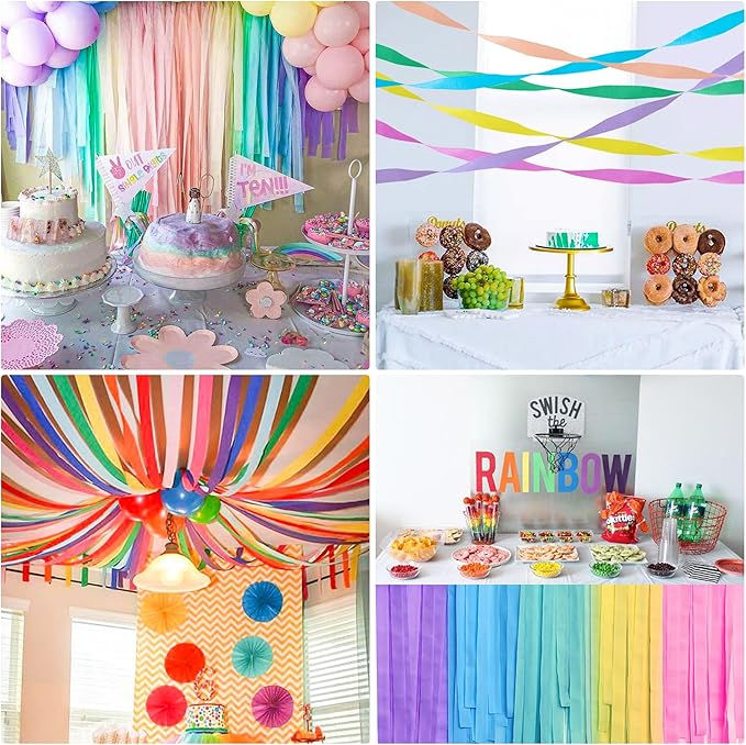 Crepe Paper Streamers 6 Rolls Pastel Streamers 2.2 Inches 738 Feet, Streamers Party Supplies for Birthday, Wedding, Baby Shower, Bachelorette Party, Graduations Decorations, DIY Crafts