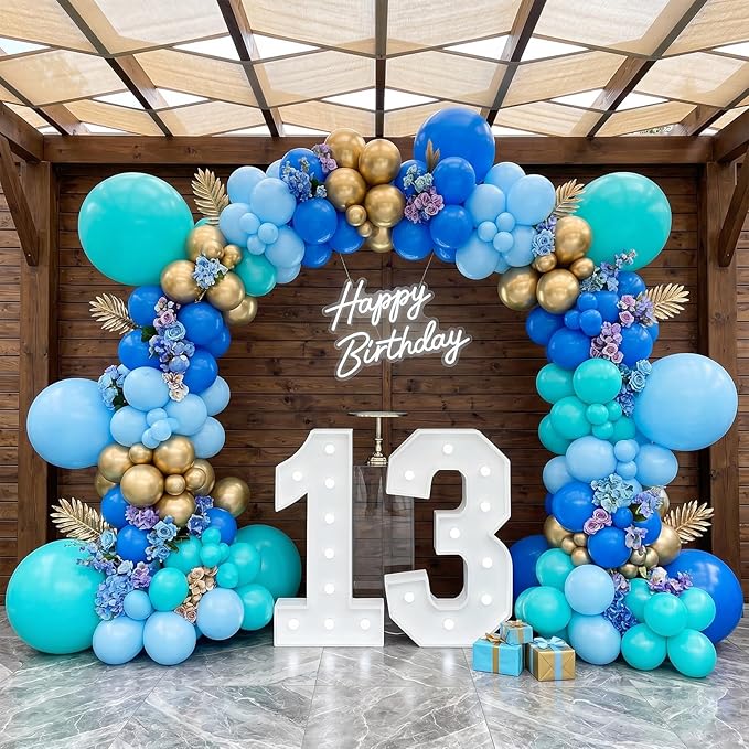 RUBFAC 135pcs Teal Blue Balloons Different Sizes 18 12 10 5 Inch Turquoise Teal Latex Balloon Garland Arch for Birthday Wedding Engagements Anniversary Baby Shower Party Decoration