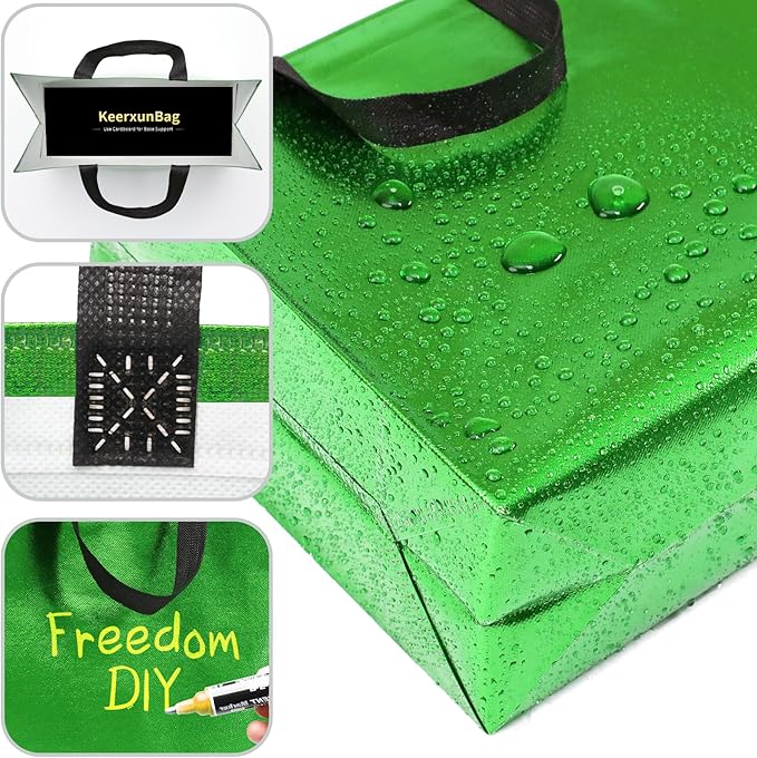 KeerxunBag 12Pcs Reusable Gift Bags（Includes Tissue Paper） Gift bag with handle Birthdays Parties Holidays Weddings Medium 13x5x11in Green Gift Bags