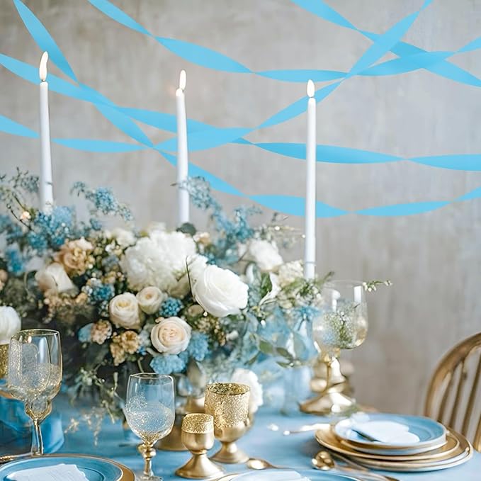 8 Rolls Crepe Paper Streamers, Sky Blue Streamers Party Decorations for Baby Shower Birthday Gender Reveal Under The Sea Party