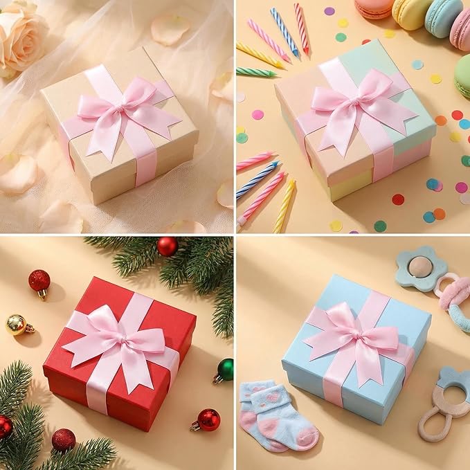 Pink Gift Wrap Bows – 50pcs 3.3 Inch Elegant Satin Bows for Gift Wrapping, Wedding Decor, Baby Shower, Party Decorations, Birthday, Christmas, Anniversary, DIY Crafts, Gift Bags