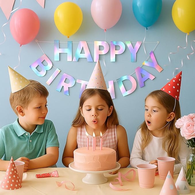 Happy Birthday Banner,Iridescent Birthday Signs Banners for Parties, Kids, Girls, Boys, Women, Adults, Colorful Birthday Decorations&Party Supplies and Hanging Decor