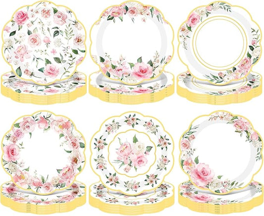 Umigy 120 Pcs Spring Floral Paper Plates 7 Inch Pink Floral Party Decoration Plates Summer Wildflower Disposable Decorative Tableware for Birthday Wedding Baby Shower Tea Party Bridal Shower
