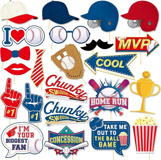 Baseball Photo Booth Props Kit - 23 Pieces Baseball Theme Party Birthday Party Supplies for Adults Kids - Ball Sports Themed Backdrop Decorations