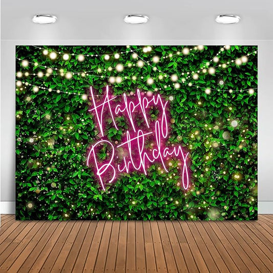 Mocsicka 7x5ft Green Leaves Happy Birthday Backdrop Elegant Greenery Pink Birthday Party Decorations for Women 30th 40th 50th Adult Background Photo Booth Props (Pink, 7x5ft (82x60 inch))