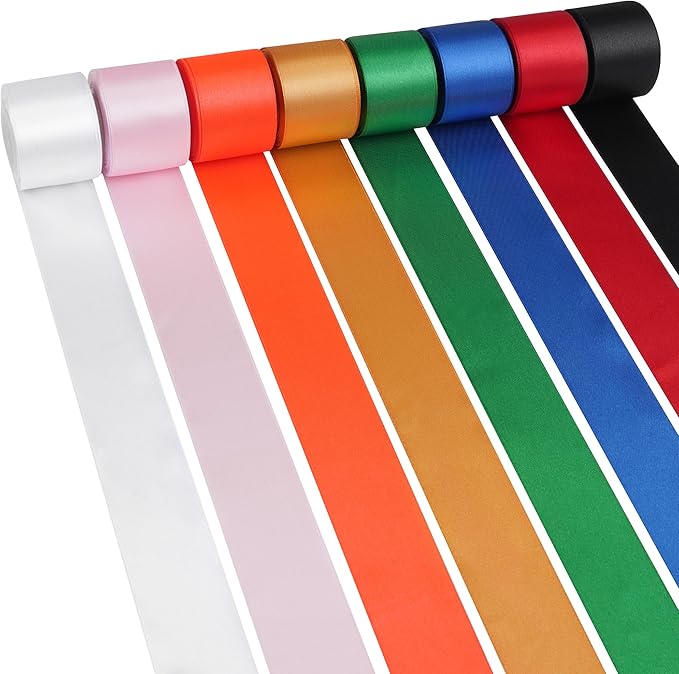 LIUYAXI 80 Yards Rainbow Satin Ribbon 1-1/2 Inch x 8 Rolls,Double Faced Stain Ribbon for Gift Wrapping Craft Party Decoration Baby Shower Wedding