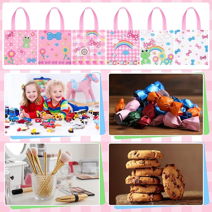 Sweetude 40 Pcs Pink Cat Gift Party Favor Bags with Handle, Non Woven Goodie Bags Birthday Favor for Birthday Baby Shower Packaging Supplies