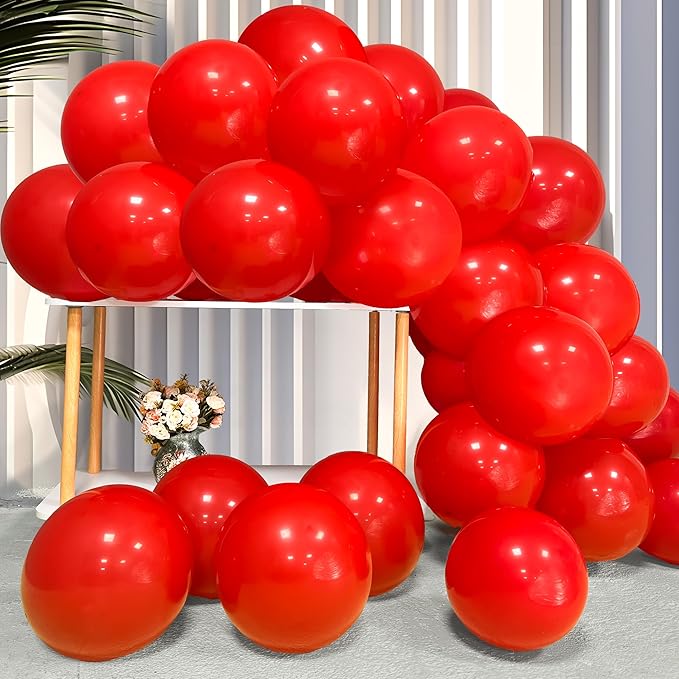 Firomi Red Balloons 12-inch 100 Pack Big Helium Matte Round Red Thicken Latex Balloon for Birthday Party Valentine's Day Wedding (with 3 Ribbons)