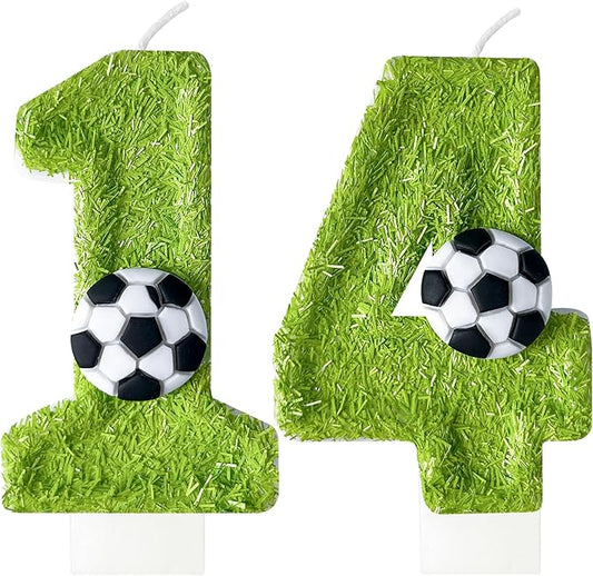 Birthday Candles Numbers，Soccer Birthday Decorations，Suitable for Girl and boy Cake Toppers, Wedding Cakes, Anniversaries, Party Celebrations, Birthday Decorations (Number 14)