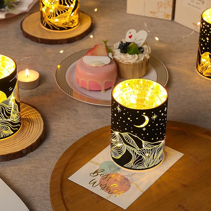 Glass Tealight Candle Holder, SunGlee Votive Candle Holders with LED String Light for Wedding, Birthday, Christmas Party Centerpiece Table Decor, Handmade Candle and Gift for Woman 2Pack