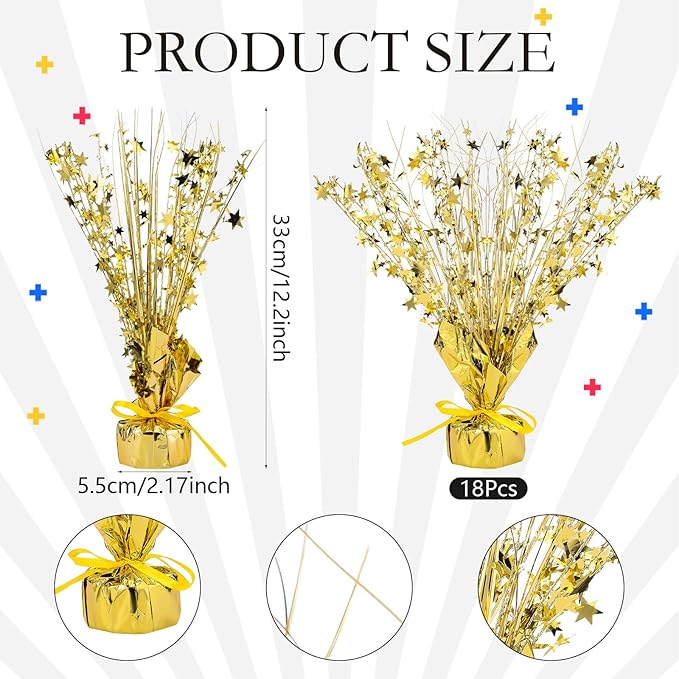 Crowye 26 Pcs Metallic Foil Spray Centerpiece Party Star Decoration Table Decor for Birthday Wedding Graduation Bachelorette Spring Party Holiday(Gold)