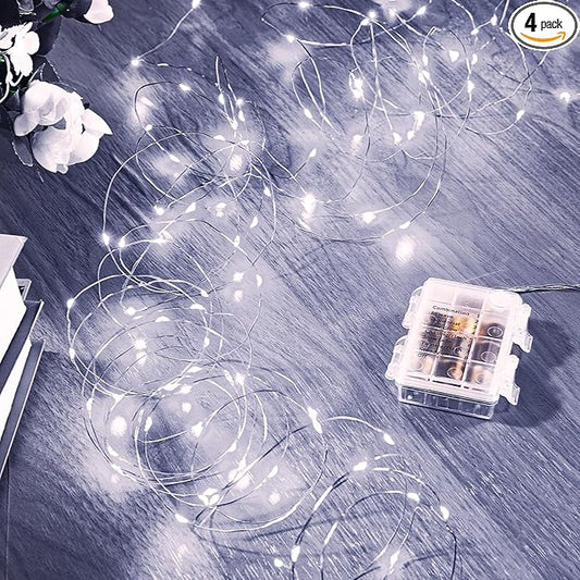 Ariceleo 4 Pack 16.4 Ft. Battery Operated Outdoor String Lights with Remote & Timer, LED Cool White Fairy Lights, Waterproof Twinkle Lights for Bedroom, Dorm, Mason Jar, Wedding, Party, Christmas