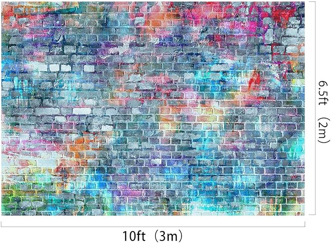 Kate 10x6.5ft Microfiber Colorful Brick Wall Photography Backdrops Rainbow Painting Graffiti Background Rustic Brick Wall Backgrounds Adults Kids Lovers Portrait Backdrop