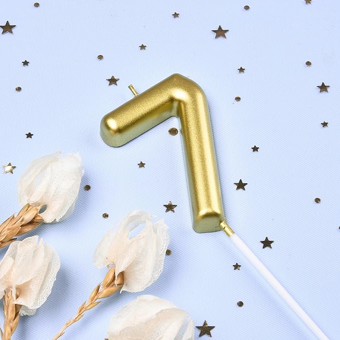 2.76 Inch Classical Gold 7 Number Birthday Candles, Gold and Cake Number Candles for Party Celebration