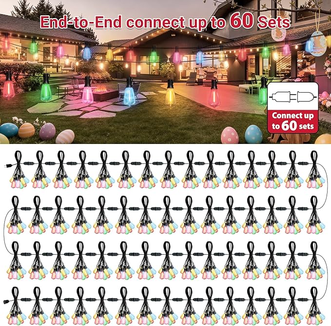 LAMPHOME 4-Pack 26FT ST38 Outdoor String Lights, Multicolor Shatterproof Edison LED Patio Lights, Connectable Waterproof Hanging Lights for Easter, Outside Bistro, Patio & Party Decorations