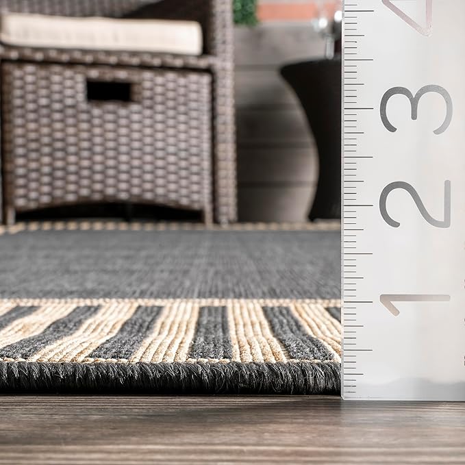 Nuloom Asha Dark Grey/Ivory, 8' x 10', Casual, Striped Border, Soft and Cozy, High Traffic, Stain Resistant, Easy Clean, Durable Area Rug for Indoor/Outdoor Patio, Deck, Porch, Garden, Courtyard
