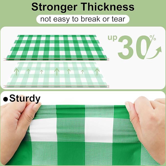 misaya 4 Packs Buffalo Disposable Table Cloth, 54 x 108 Inch Waterproof Plastic Tablecloth, Rectangle Green and White Checkered Table Covers for Picnic, Birthday, Party