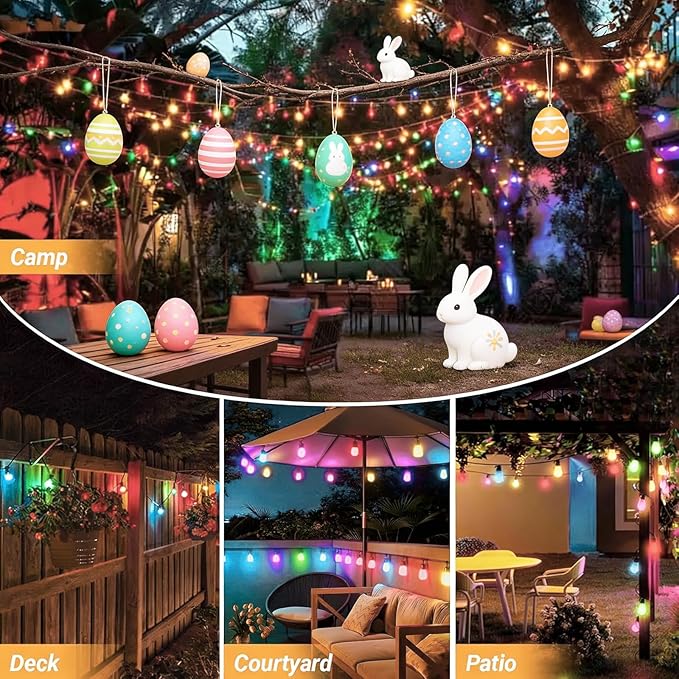 LAMPHOME 4-Pack 26FT ST38 Outdoor String Lights, Multicolor Shatterproof Edison LED Patio Lights, Connectable Waterproof Hanging Lights for Easter, Outside Bistro, Patio & Party Decorations