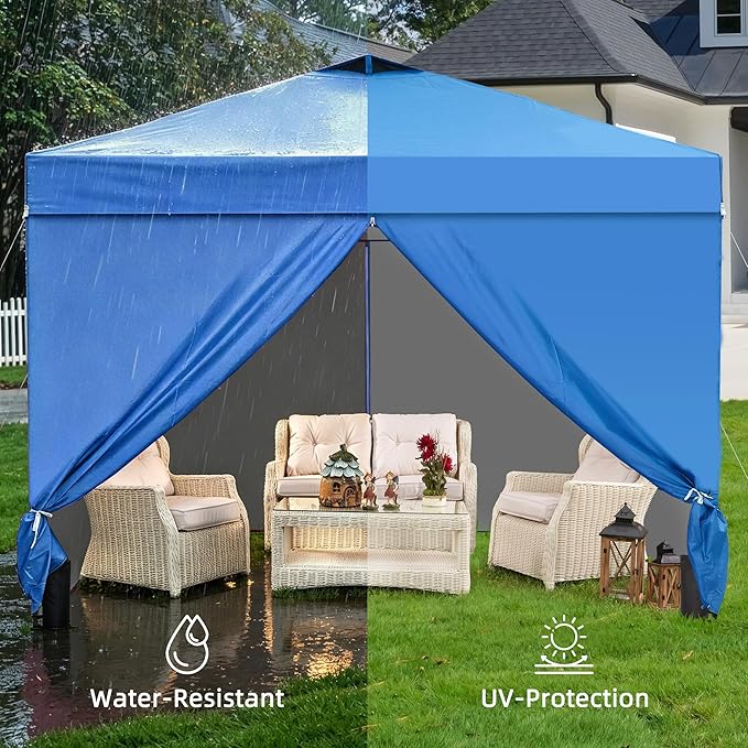 GDY 10x10FT Pop-Up Canopy Tent — Water-Resistant, UV-Protective Fabric, Portable Outdoor Event Tent with 4-Side Walls & Vented Top, Blue.