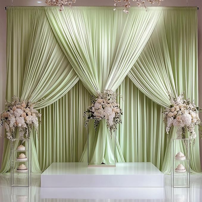 ESGOTBME 10x10ft Wrinkle Free Sage Green Backdrop Curtain for Parties Soft Fabric Drapes Wedding Curtain Backdrop for Birthday Party Decorations Background for Photography 5x10ft, 2 Panels