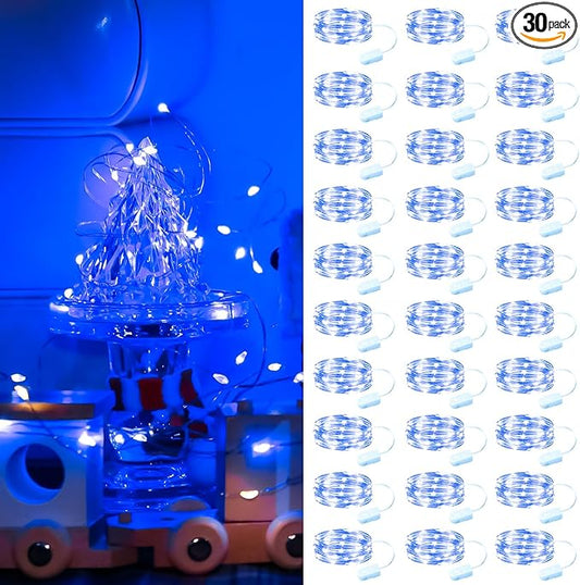 ZSJWL 30 Pack Blue Fairy Lights Battery Operated, 7FT 20LED Mini Starry Light Mason Jar Lights for Indoor Outdoor Party Wedding Halloween Thanksgiving
