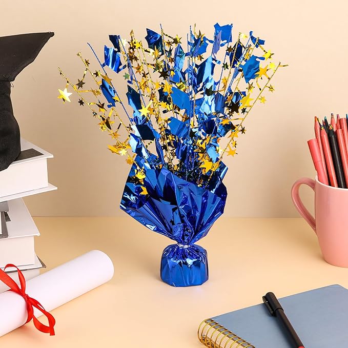 6 Packs Graduation Decorations Centerpieces for Tables Metallic Foil Star Graduate Cap Burst Tabletop Display in Blue and Gold for 2026 Grad Ceremonies Celebrations Party Decor Supplies 12"