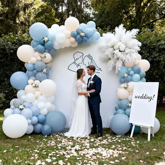 Dusty Blue Balloons Arch Garland Kit, Baby Blue and Sand White Light Blue Balloons for Birthday Gender Reveal Graduation Bachelorette Party Decorations